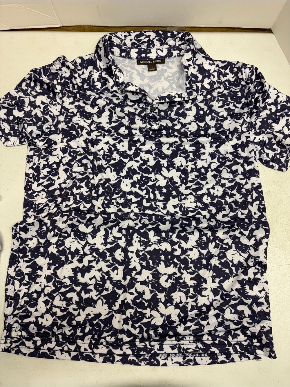 Michael Kors Navy and White Floral Polo Shirt